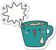 cute cartoon coffee cup and speech bubble sticker vector