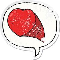 cartoon love heart symbol and speech bubble distressed sticker vector