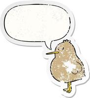 cute cartoon kiwi bird and speech bubble distressed sticker vector