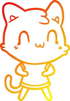 warm gradient line drawing cartoon happy cat