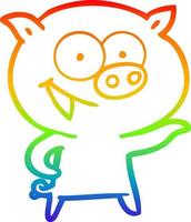 rainbow gradient line drawing cheerful pig cartoon vector