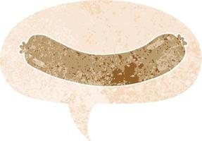 cartoon sausage and speech bubble in retro textured style vector