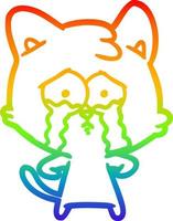 rainbow gradient line drawing cartoon crying cat vector