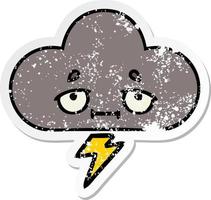 distressed sticker of a cute cartoon storm cloud vector