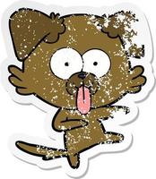 distressed sticker of a cartoon dog with tongue sticking out vector