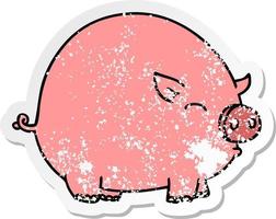 distressed sticker of a quirky hand drawn cartoon pig vector