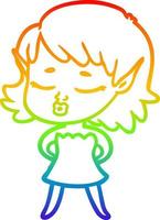 rainbow gradient line drawing pretty cartoon elf girl vector