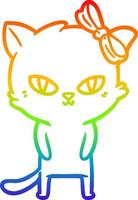 rainbow gradient line drawing cute cartoon cat vector