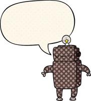 cartoon robot and speech bubble in comic book style vector