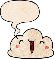 cartoon cloud and speech bubble in retro texture style vector