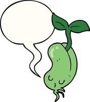 cartoon sprouting bean and speech bubble vector