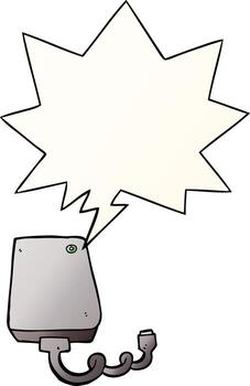 cartoon hard drive and speech bubble in smooth gradient style vector
