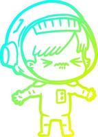 cold gradient line drawing angry cartoon space girl vector