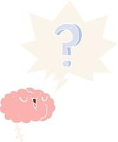 cartoon curious brain and speech bubble in retro style vector