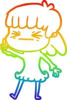 rainbow gradient line drawing cartoon angry girl vector