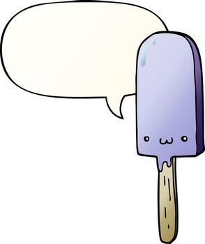 cartoon ice lolly and speech bubble in smooth gradient style vector