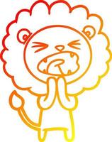 warm gradient line drawing cartoon lion praying vector