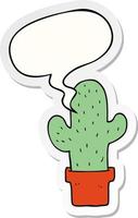 cartoon cactus and speech bubble sticker vector