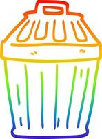 cubo de basura de dibujos animados de dibujo de línea de gradiente de arco iris vector