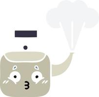 flat color retro cartoon steaming kettle vector