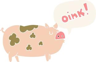 cartoon oinking pig and speech bubble in retro style vector