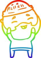 rainbow gradient line drawing cartoon happy bearded man vector