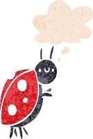 cartoon ladybug and thought bubble in retro textured style vector