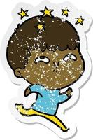 distressed sticker of a cartoon amazed boy vector