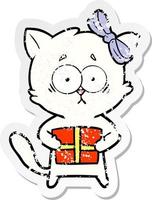 distressed sticker of a cartoon cat vector