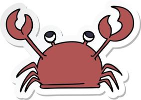 sticker of a quirky hand drawn cartoon happy crab vector