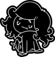 cartoon icon of a cute kawaii girl vector