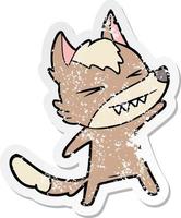 distressed sticker of a angry wolf cartoon vector