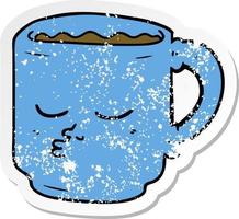 distressed sticker of a cartoon coffee mug vector