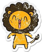 distressed sticker of a happy cartoon lion vector