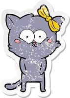 distressed sticker of a cartoon cat vector