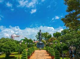 VUNG TAU - JULY 2 2022 Tran Hung Dao statue in Vung Tau city in Vietnam. Monument of the military leader on blue sky background photo