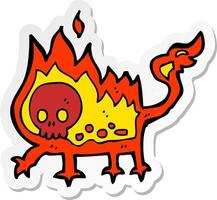 sticker of a cartoon little fire demon vector
