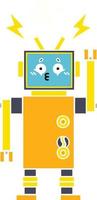 flat color retro cartoon malfunctioning robot vector