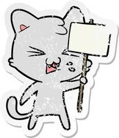 distressed sticker of a cartoon hissing cat vector