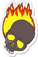 sticker of a cartoon burning skull vector