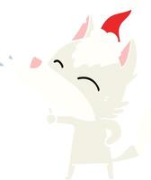 howling wolf flat color illustration of a wearing santa hat vector