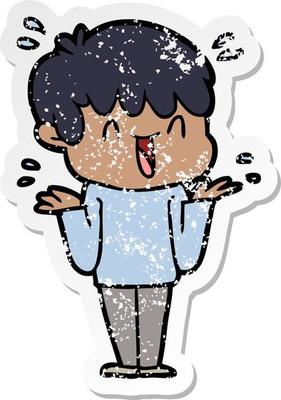 distressed sticker of a cartoon laughing boy