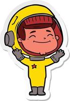 pegatina de un astronauta de dibujos animados feliz vector