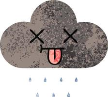 retro illustration style cartoon storm rain cloud vector