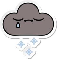 sticker of a cute cartoon storm snow cloud vector