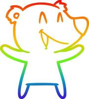 dibujo de línea de gradiente de arco iris dibujos animados de oso riendo vector