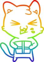 rainbow gradient line drawing cartoon cat hissing vector