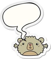 funny cartoon bear and speech bubble sticker vector