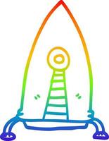 rainbow gradient line drawing cartoon space rocket vector