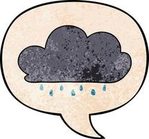 caricatura, nube de lluvia, y, burbuja del discurso, en, retro, textura, estilo vector